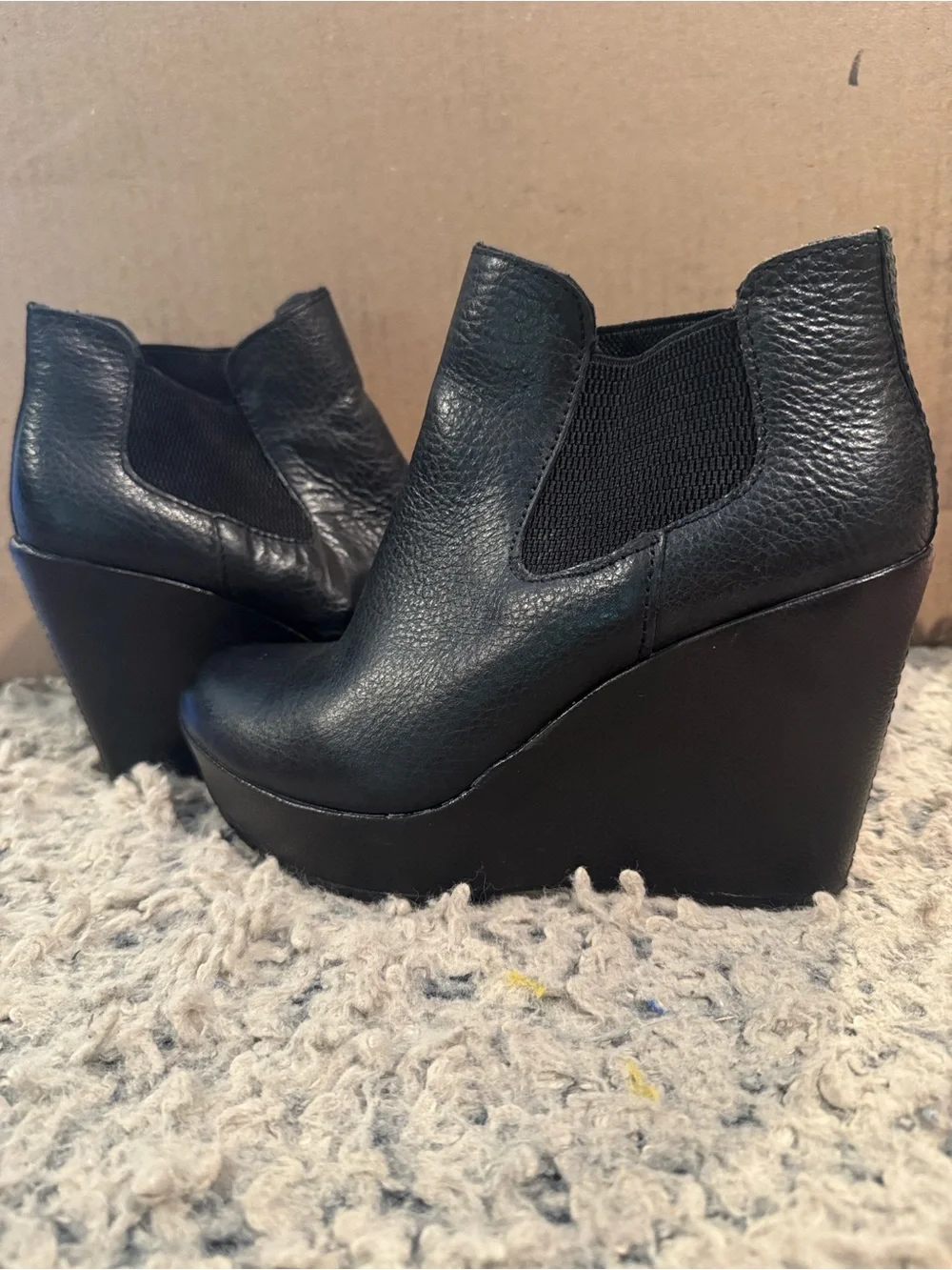 Kork-Ease Black Leather Wedge Booties